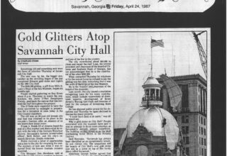 newspaper clipping from 1987 on City of Savannah City Hall Dome construction