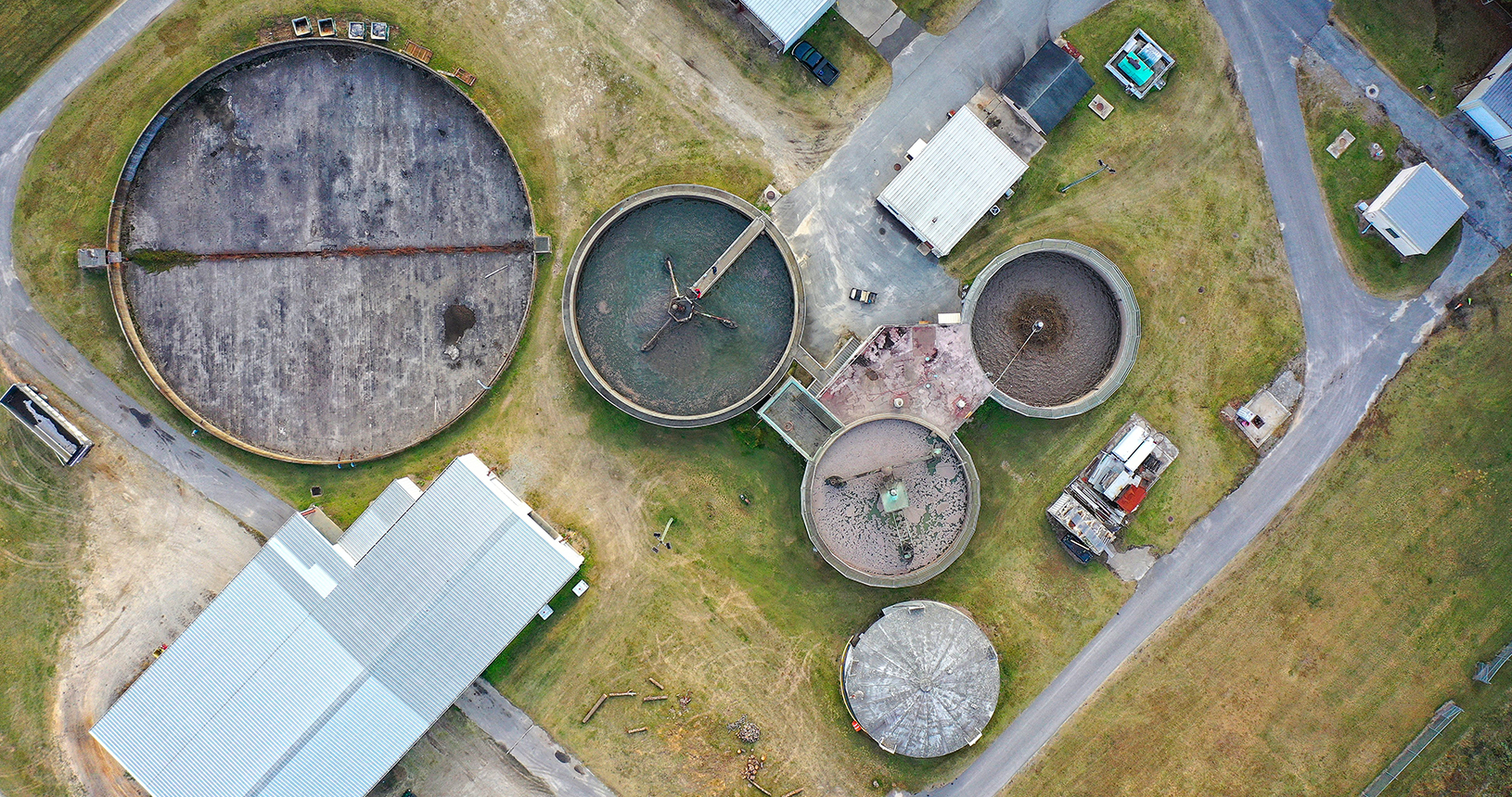 aerial close up of WWTP